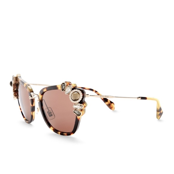 MIU MIU Crystal Embellished Cat Eye Brown Sunglass main image 4